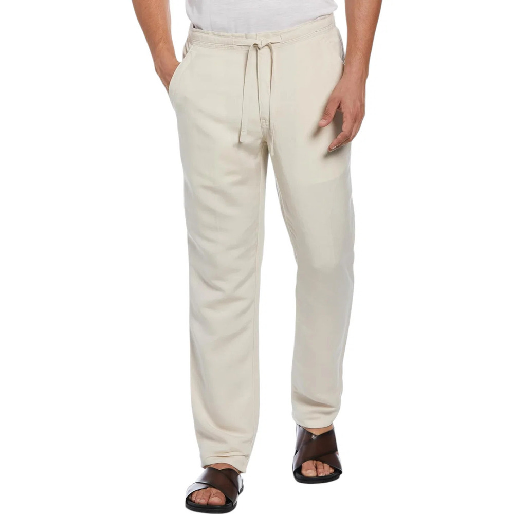WynneCollection Men's Linen-Blend Pants Drawstring Silver Lining